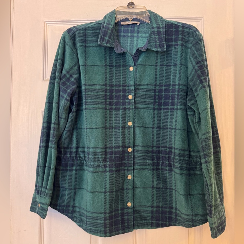 Lee Riders Womans Green Plaid Flannel Button Up Shirt Cinched Waist Strings Sz L